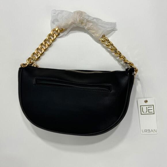 Urban Expressions Black Smooth Faux Leather Vivian Chunky Chain Crossbody New - Picture 2 of 10